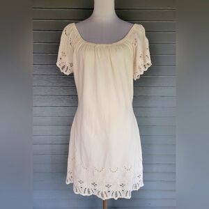 Astars + Evereve Eyelet Lace Dress Off The Shoulder Scalloped Edge Women's Med